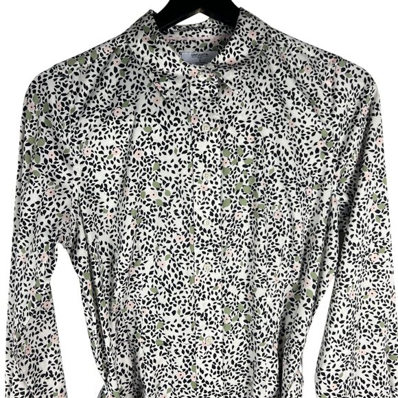 UNTUCKit for Her Phoebe Floral Belted Long Sleeve Shirt Dress in White Size 6 - Picture 2 of 10